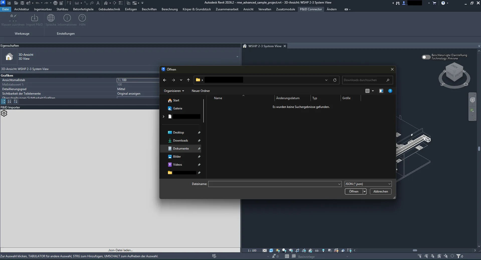 Import der Datei in Revit mit dem Plugin
