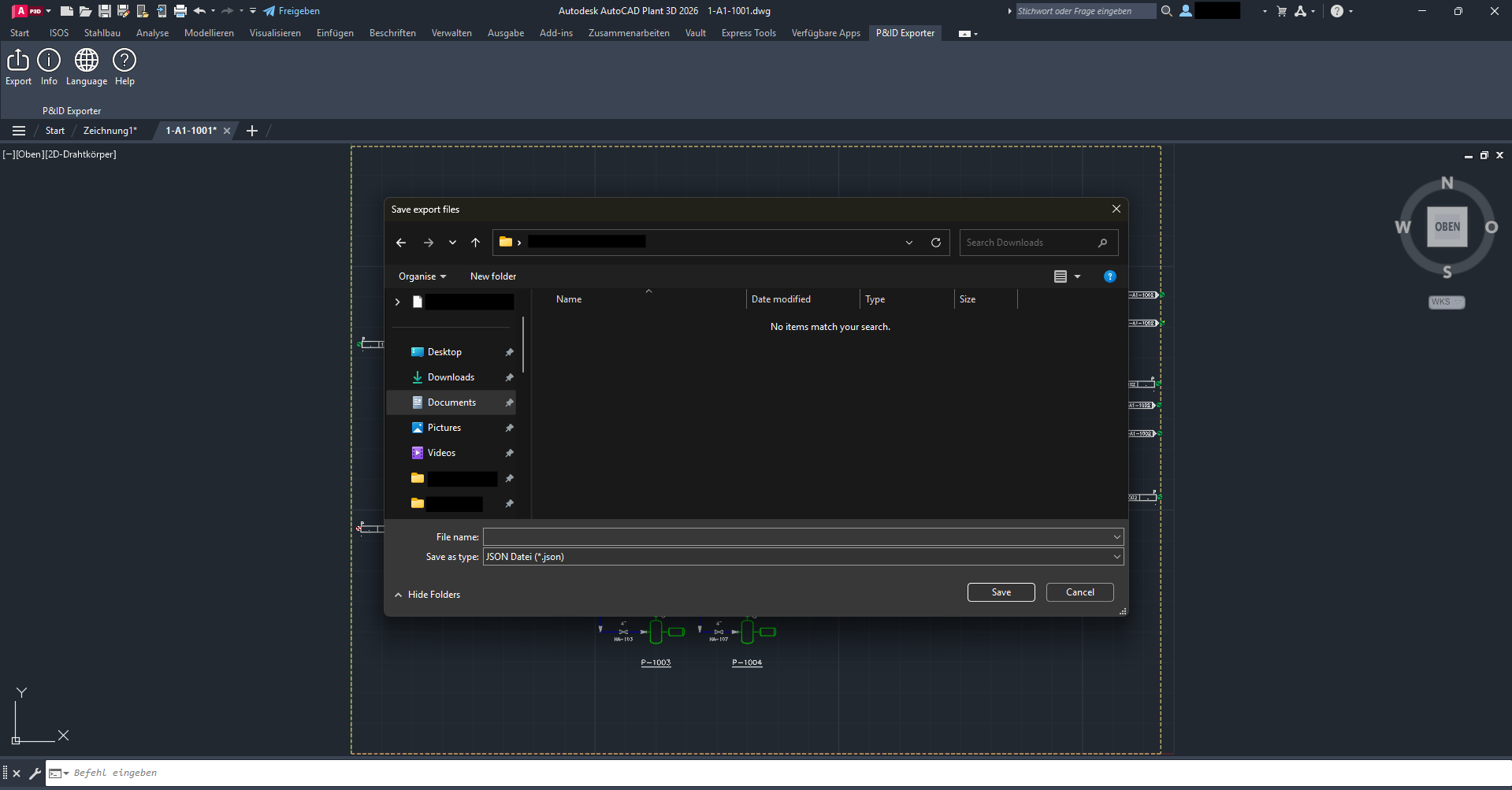 Plant3D export dialogue