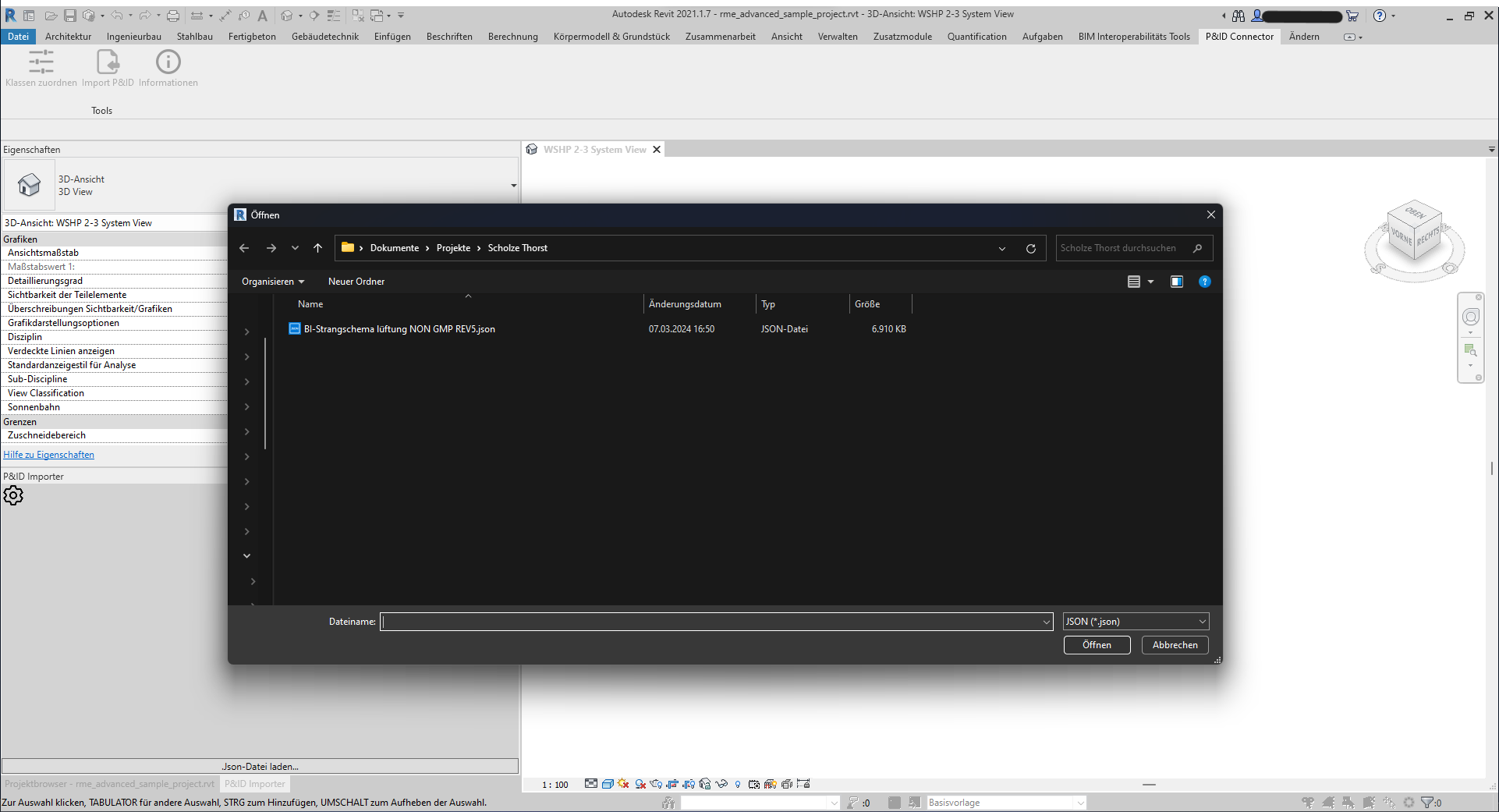 Import der Datei in Revit mit dem Plugin